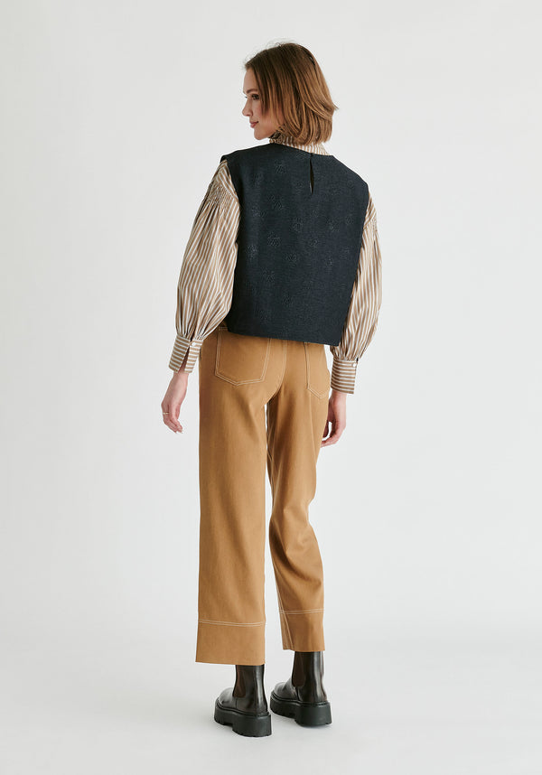 Chino Trousers with Contrast Stitching in Khaki Back